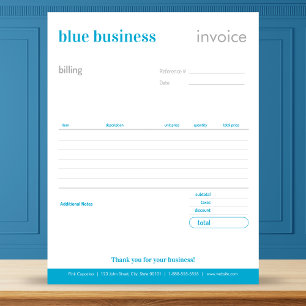Blue Blank Order Form or Invoice Notepad