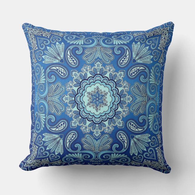 Blue Blend Bandana Design Country Throw Pillow (Front)