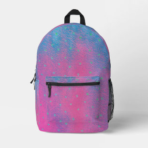 Blue blends on pink, and green stars, backpacks