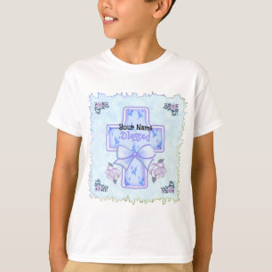 Blue Bless This Child Christian Cross  T-Shirt