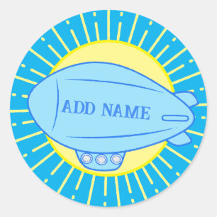 Blue Blimp Balloon Custom Classic Round Sticker