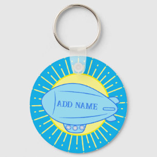 Blue Blimp Balloon Custom Keychain