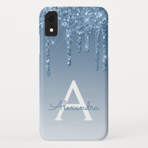 Blue Bling Luxury Sparkle Glitter Monogram iPhone XR Case