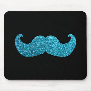 Blue Bling moustache  (Faux Glitter Graphic) Mouse Pad