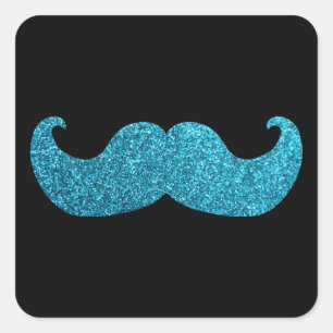 Blue Bling moustache  (Faux Glitter Graphic) Square Sticker