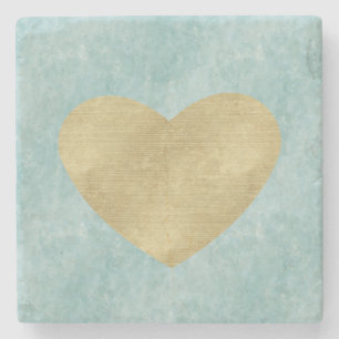Blue Bliss Gold Heart Stone Coaster