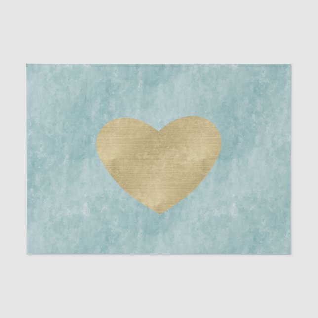 Blue Bliss Gold Heart Tissue Paper (Front)