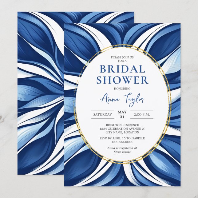 Blue Bliss Organic Floral Bridal Shower Invitation (Front/Back)