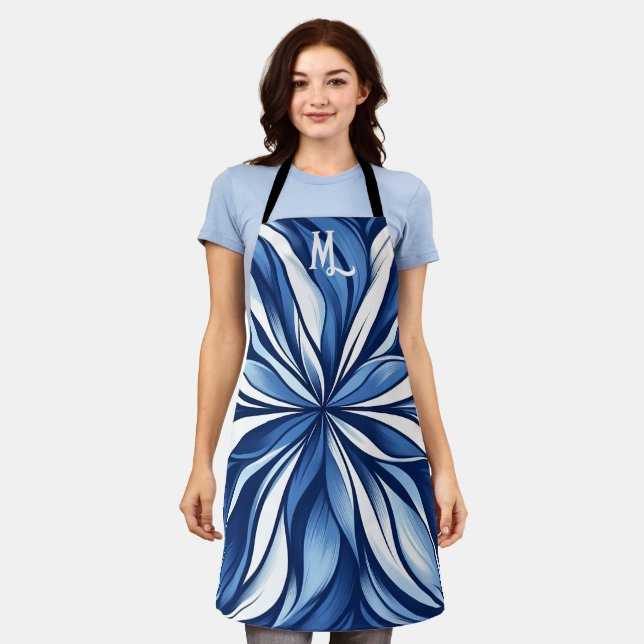 Blue Bliss: Organic Psychedelic Floral Apron (Worn)