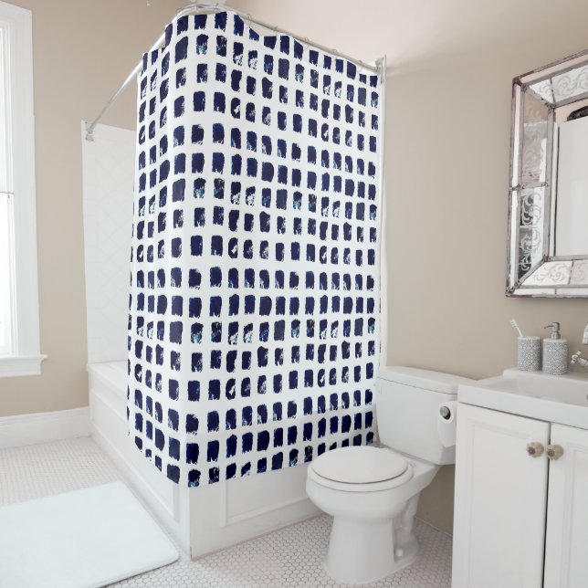 Blue Block Abstract Pattern Shower Curtain (In Situ)