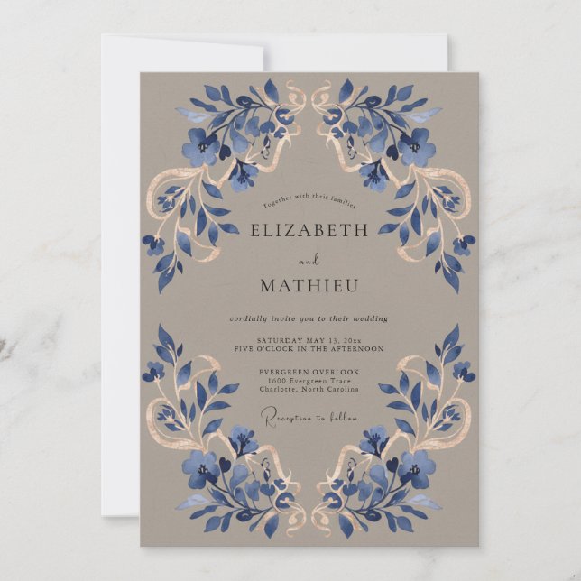 Blue Bloom Flourish Wedding Invitation (Front)
