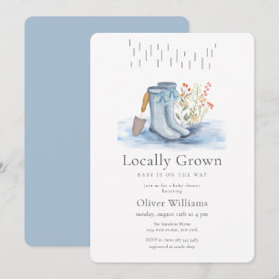 Blue Bloom Flower Garden Rain Boots Baby Shower Invitation