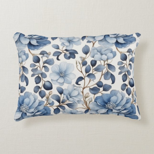 Blue Bloom Reverie – Floral Duvet Cove Accent Pillow (Front)