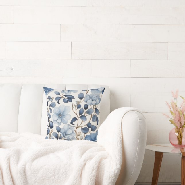 Blue Bloom Reverie – Floral Duvet Cove Accent  Throw Pillow (Couch)