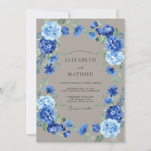 Blue Bloom Wreath Wedding Invitation