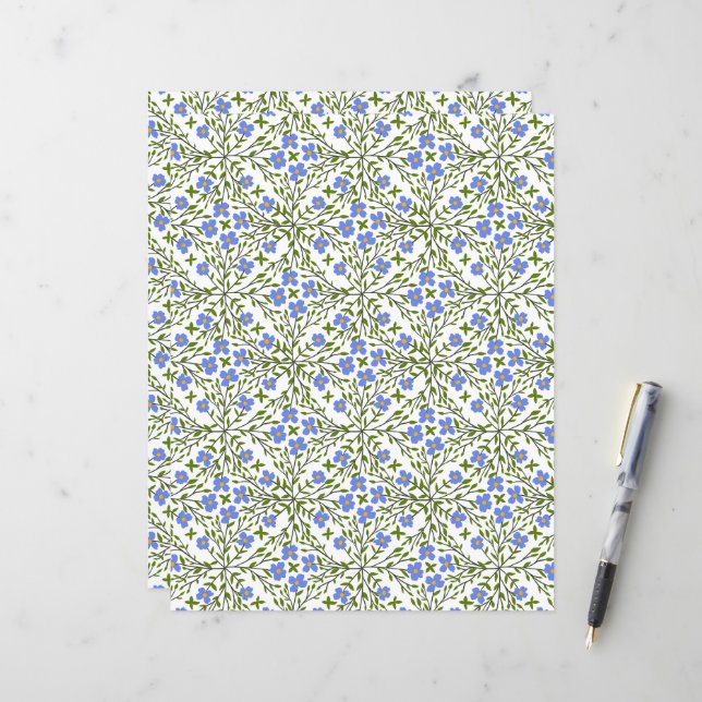 Blue Blooms Ditsy Floral Pattern Flat Paper Sheet (Front/Back In Situ)