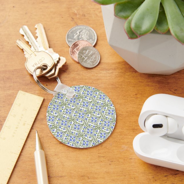 Blue Blooms Ditsy Floral Pattern Keychain (Desk)
