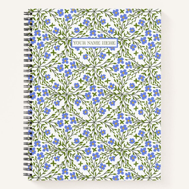Blue Blooms Ditsy Floral Pattern Notebook (Front)