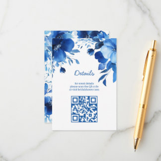 Blue Blooms Watercolor Bridal Shower CUSTOM QR Enclosure Card