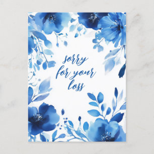 Blue Blooms Watercolor SORRY FOR LOSS CUSTOM Postcard