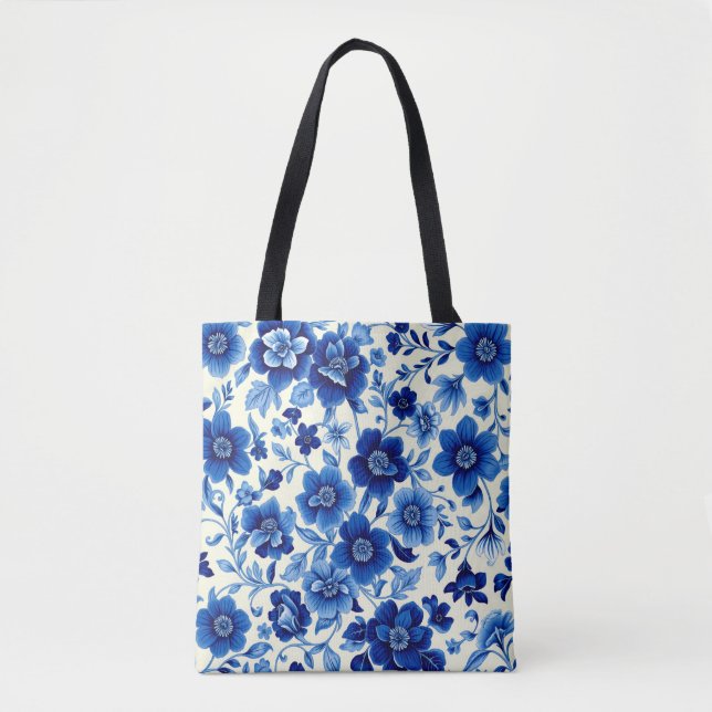 blue blossom cascade tote bag (Front)