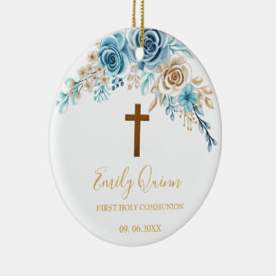 Blue Blossom Communion Chalice  Keepsake Ornament" Ceramic Ornament