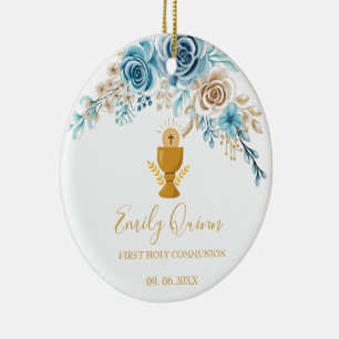 Blue Blossom Communion Chalice  Keepsake Ornament" Ceramic Ornament