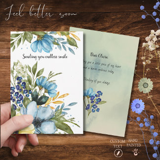 Blue Blossom Elegant Watercolor Thinking of you  Holiday Card