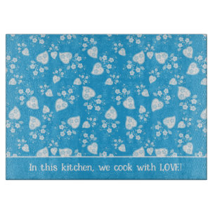 Blue blossom heart with flowers pattern cutting board