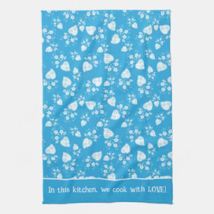 Blue blossom heart with flowers pattern kitchen towel