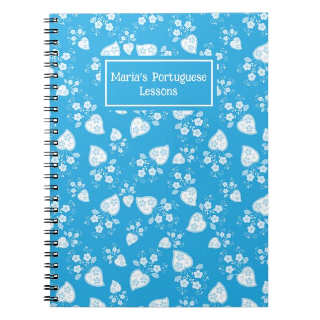 Blue blossom heart with flowers pattern notebook (Front)
