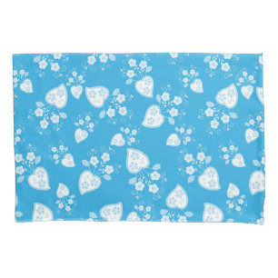 Blue blossom heart with flowers pattern pillowcase