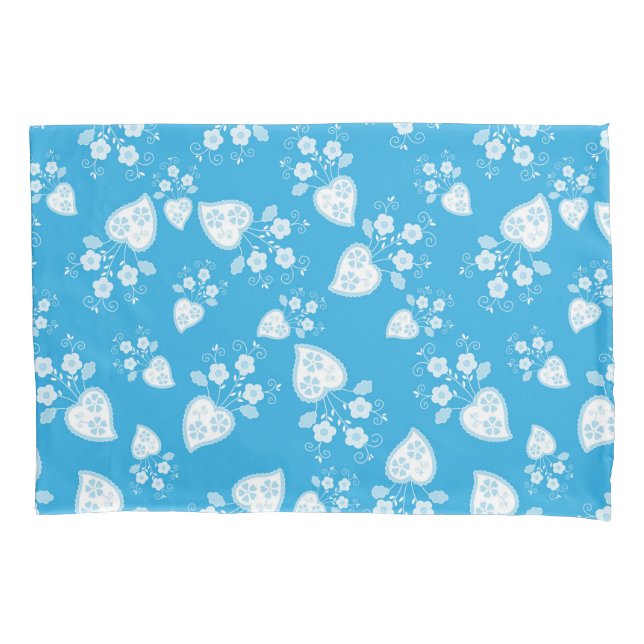 Blue blossom heart with flowers pattern pillowcase (Front)