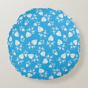 Blue blossom heart with flowers pattern round pillow