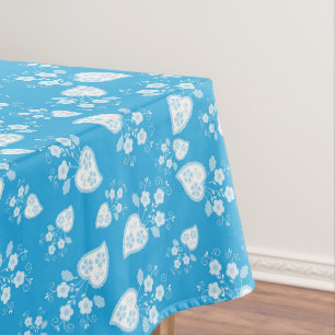 Blue blossom heart with flowers pattern tablecloth