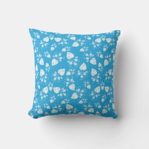 Blue blossom heart with flowers pattern throw pillow