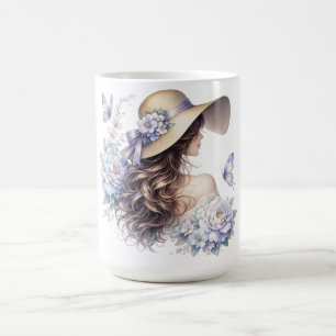 Blue Blossom Lady Floral Vintage T-Shirt Coffee Mug