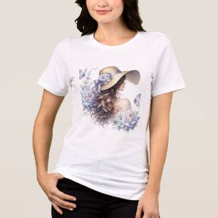 Blue Blossom Lady Floral Vintage T-Shirt Tri-Blend Shirt
