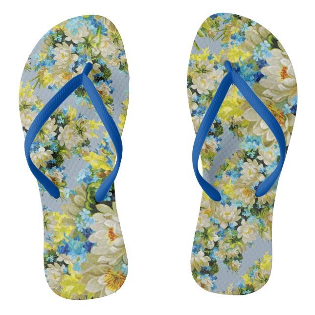 Blue Blossoms & Blooms Springtime Flip Flops (Footbed)