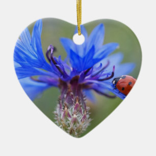Blue Blossoms Ladybug Peace Love Destiny Art Vine Ceramic Ornament
