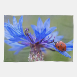 Blue Blossoms Ladybug Peace Love Destiny Art Vine Kitchen Towel
