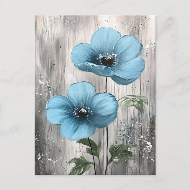 Blue Blossoms on Grey Wood Painting Postcard (Front)