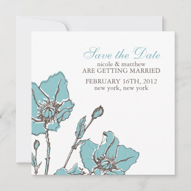 Blue Blossoms Save the Date Announcements (Front)