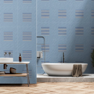 Blue + Blue Block And Stripes Wallpaper