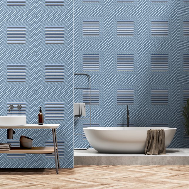 Blue + Blue Block And Stripes Wallpaper (Bathroom)
