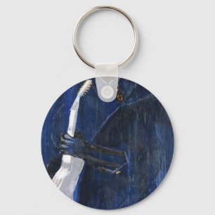 Blue Blues Guitar player painting acrylic Keychain
