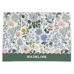 Blue Blush Cottagecore Wildflower Name Large Gift Bag