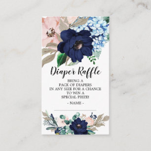 Blue Blush Floral Baby Shower Diaper Raffle Ticket Enclosure Card
