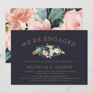 blue blush floral elegant virtual engagement invitation