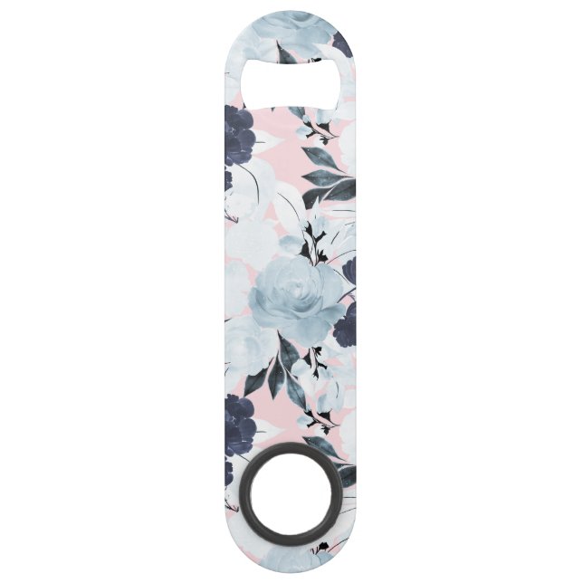 Blue Blush Floral Watercolor Paint Bar Key (Front)